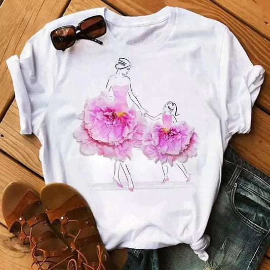 Tricou dama din bumbac  100% Mom & Daughter Flower Dress - Lichidare stoc