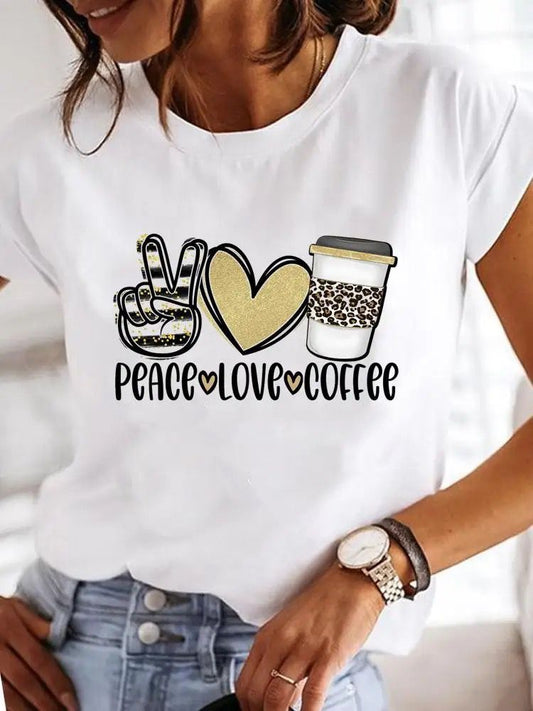 Tricou dama din bumbac 100% Peace Love Coffee